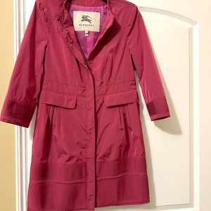 Burberry Fuchsia London Trench Rain Coat Pleated